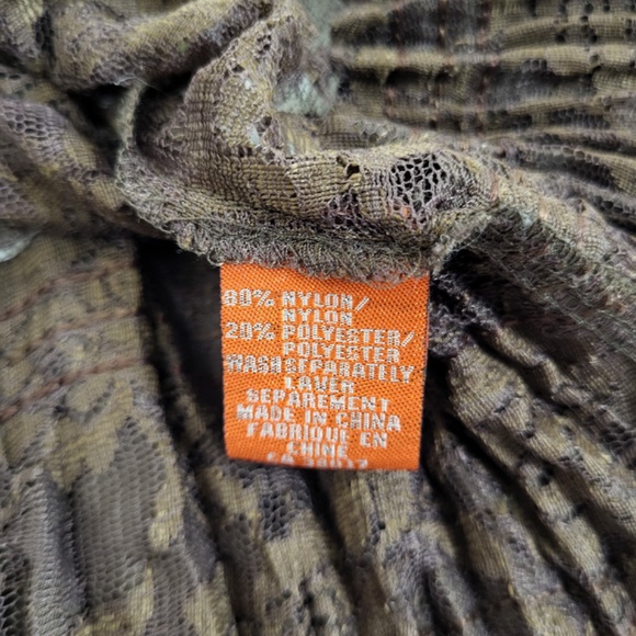 Lace long sleeve blouse button down sheer satin patchwork crinkle - Picture 13 of 14